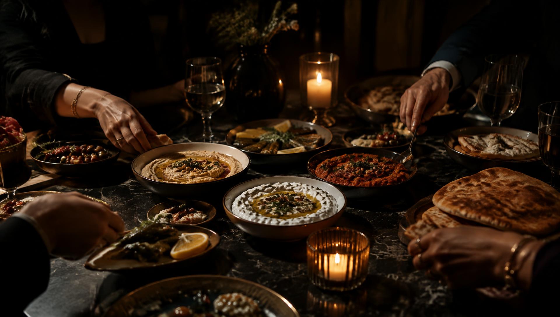 A Turkish meze table shared by friends